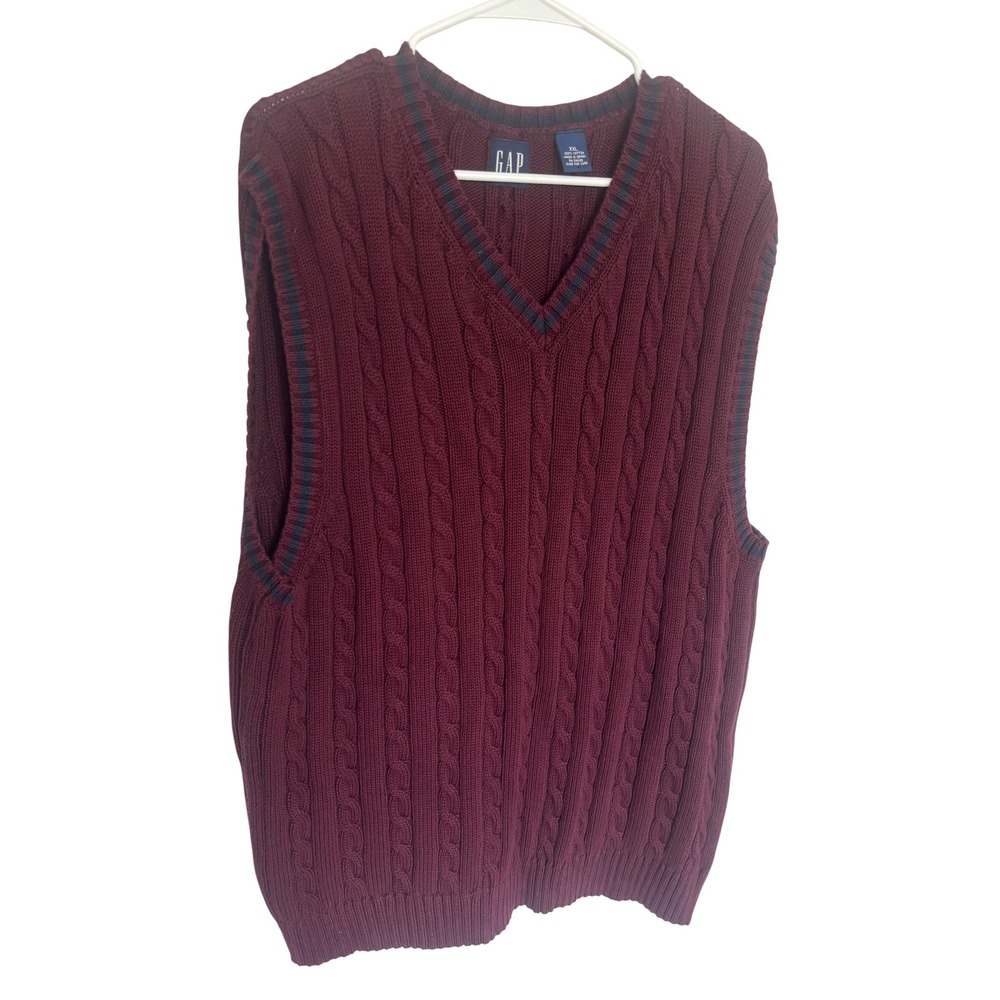 Gap Mens XXL Burgundy Cable Knit Sweater Vest Vintage Cotton Grandpacore Israel